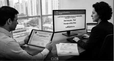 Empresário recebendo documentação de CLCB em escritório, simbolizando a regularização rápida e simplificada para pequenos negócios com segurança.