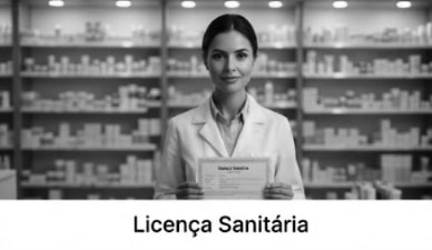 Documento de Licença Sanitária exposto na parede de um estabelecimento comercial regularizado e limpo.